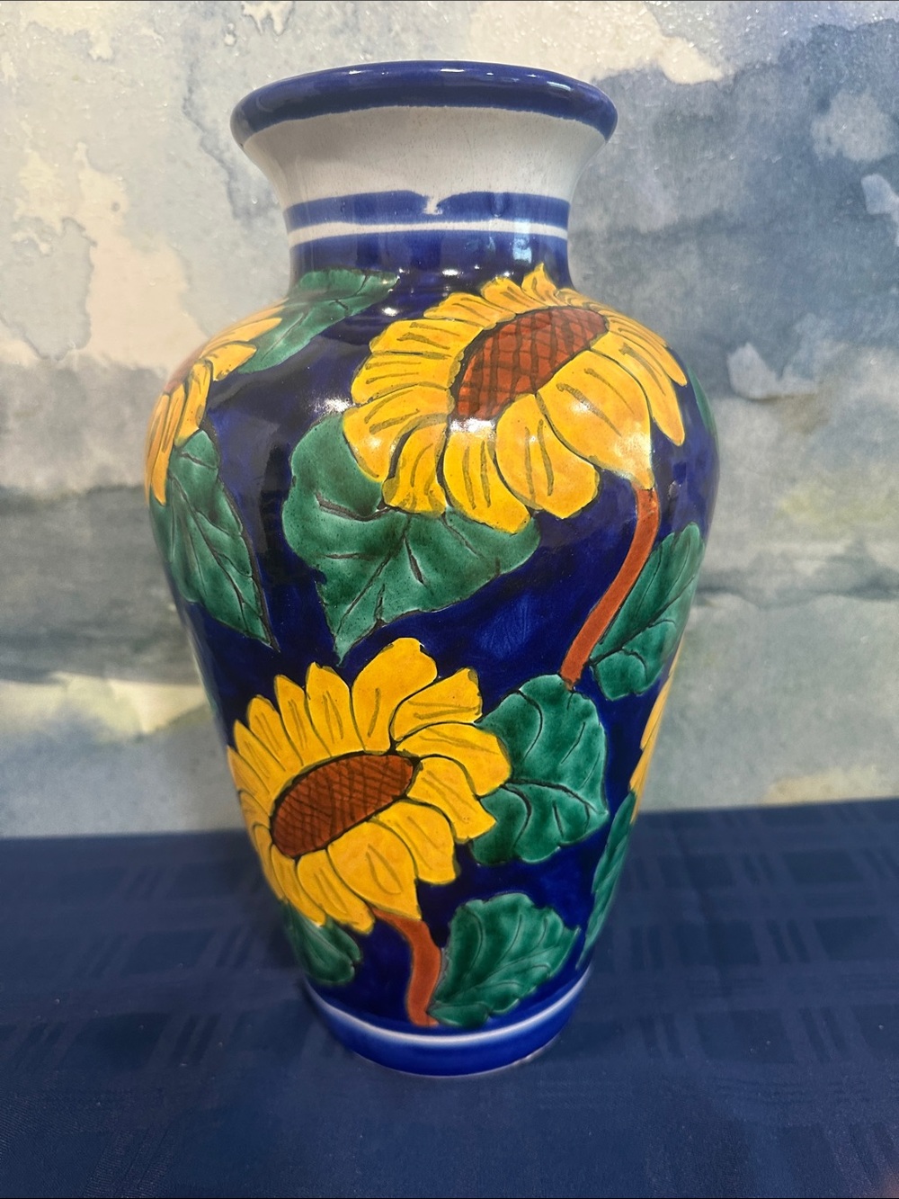 Hand -painted sunflower Mexican Talavera ceramic vase